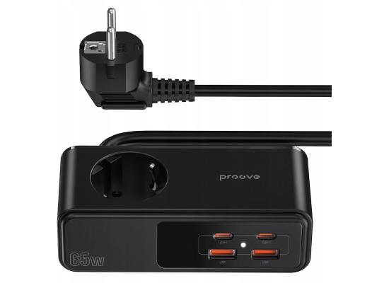 Power Strip Proove Homester Pro 65W (3AC + 2 Type-C + 2 USB) Extension Strip 1 AC Outlets EU Power Socket 1.5M - Black